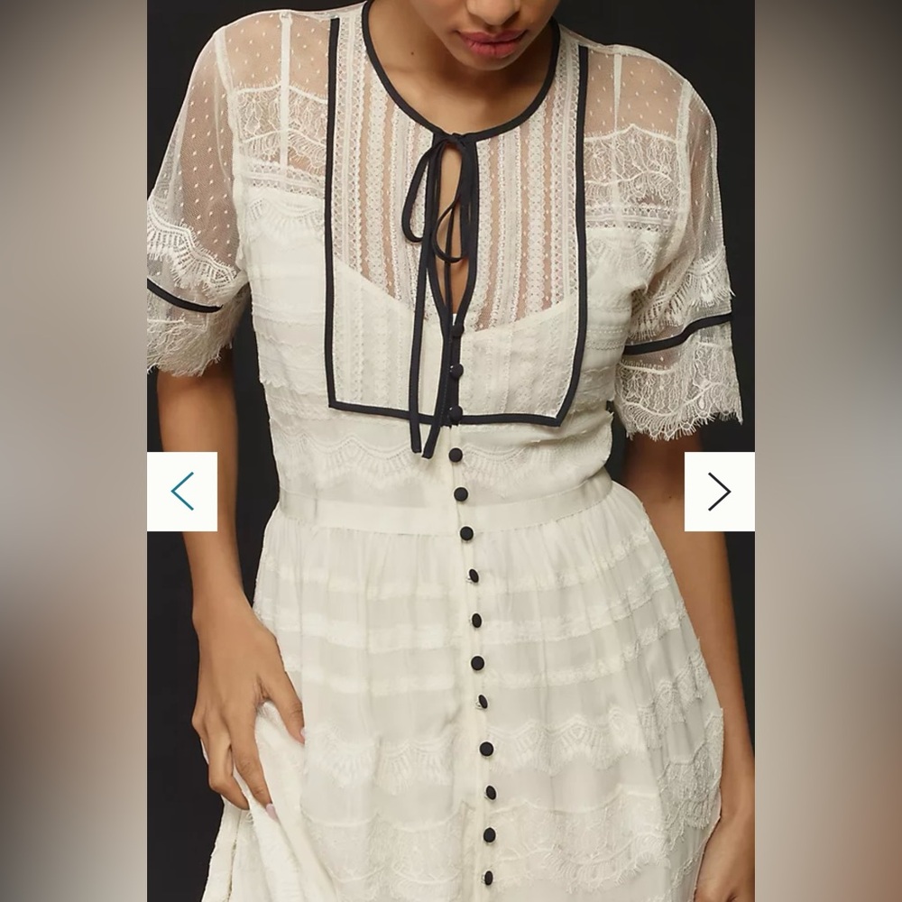 Anthropologie Short-Sleeve Button-Front Lace Midi Dress - Picture 4 of 9